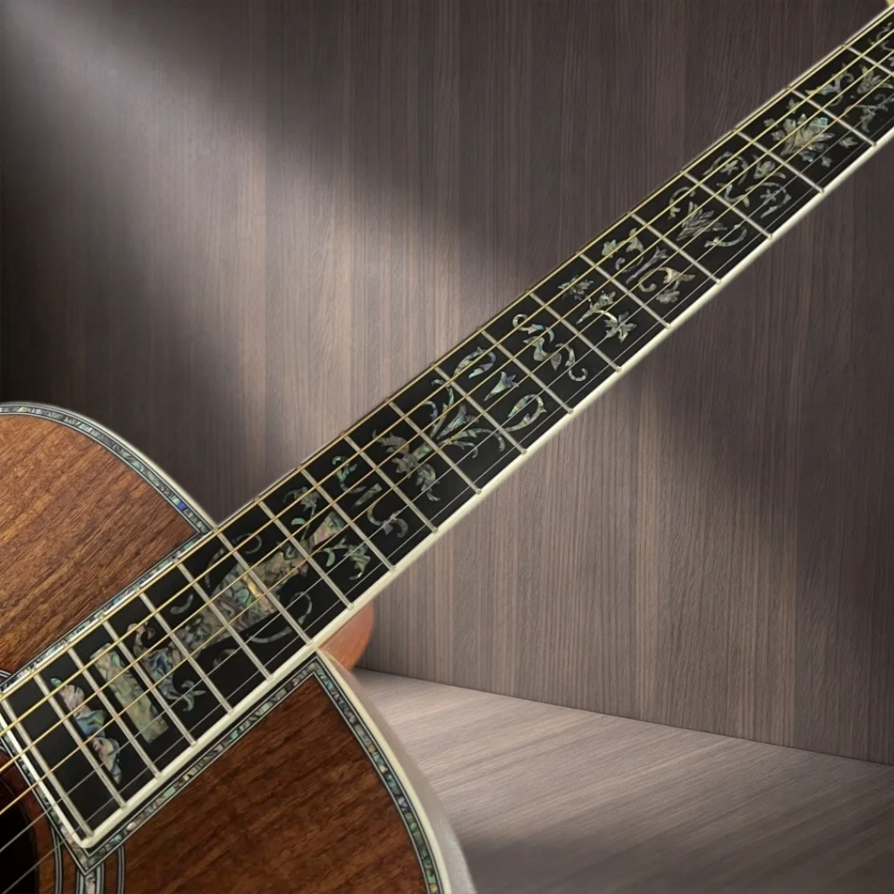 Dark Brown Natural Wood Finish 41-inch 6-String Acoustic Guitar D45 Koa Solid Top with Mother-of-Pearl Inlay—High-End Collectors and Performance Acoustic Guitar