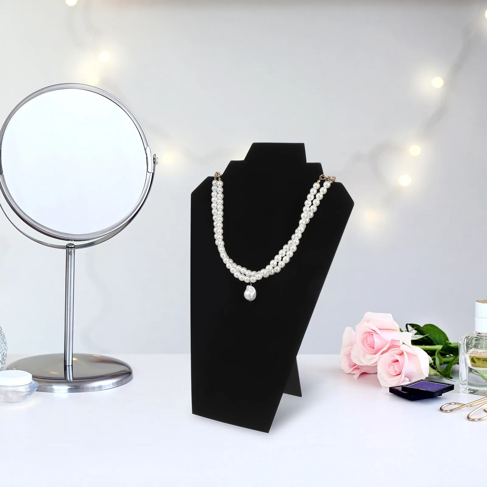 Black Jewelry Necklace Display Stand Middle Size Multi-Layered Jewelry Bust Organizer for Retail Home Pendant Display