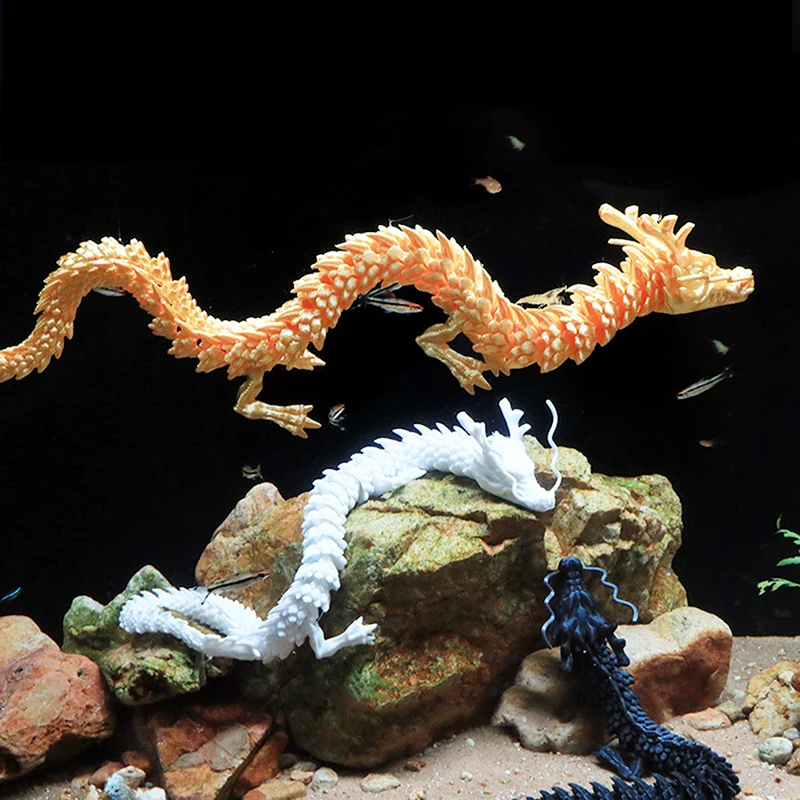 1pc Fish Tank Landscaping Decor Movable Jointed Dragon Statue Printed Articulated Dragon Chinese Flexible Realistic Ornament