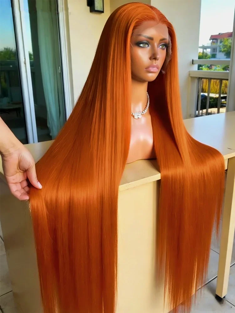 

Прямые парики из натуральных волос длиной 30-36 дюймов, имбирно-оранжевого цвета, с прозрачной кружевной передней частью 13x4, для чернокожих женщин.
