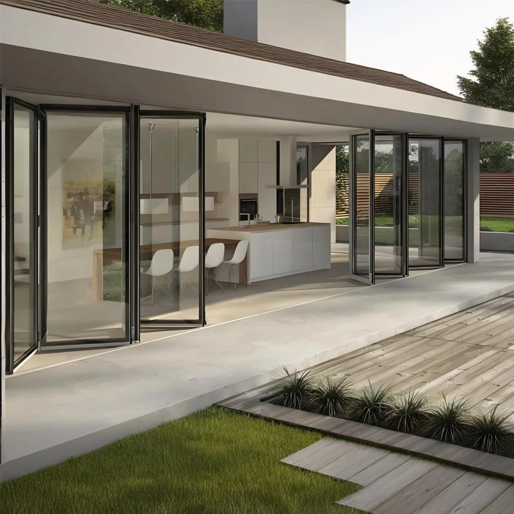 Sixinalu Folding Door Sliding Accordion Bi Fold Door Thermal Break Aluminum Profile Alloy Frame Tempered Double-glazed Custom