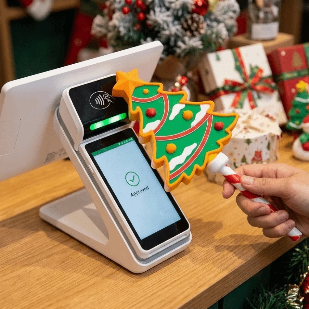 3D Printed Xmas Tree Shape Magic Wand Portable Cute Christmas Tap Wand Handheld Plastic Contactless Payment Wand Christmas Gift