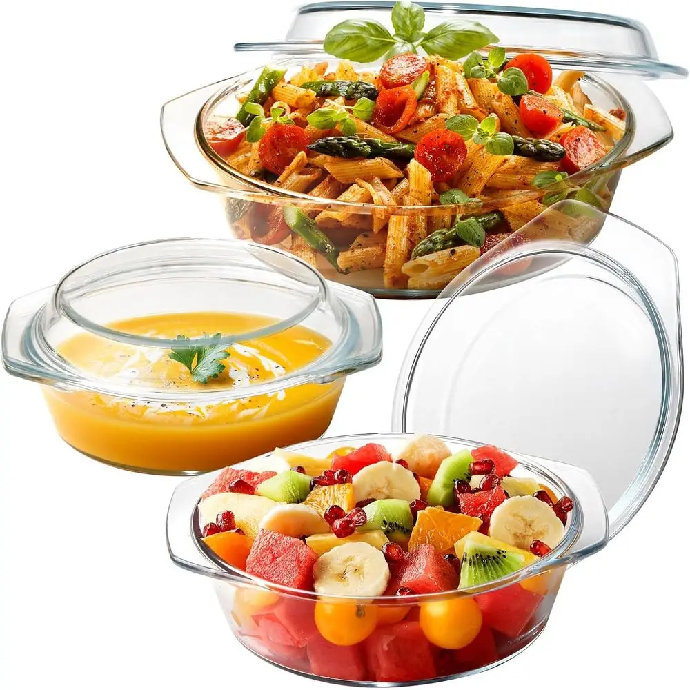 

Set of 3 Glass Baking Dishes with Lids - 1L, 1.4L, 1.7L Capacity