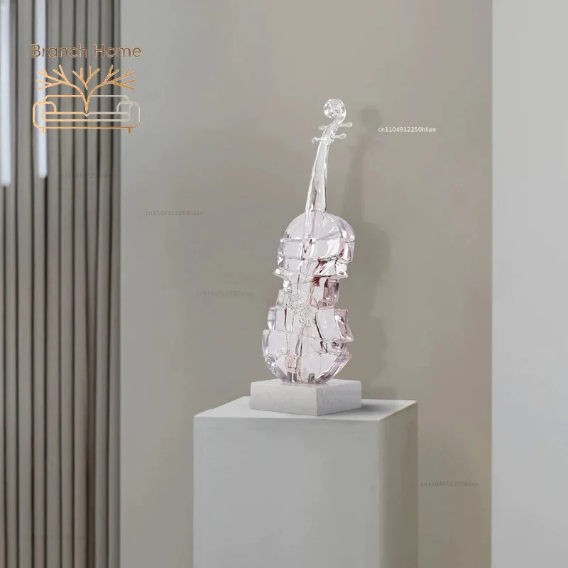 Modern light luxury transparent crystal violin ornament sculpture high-end entrance living room large floor handicraft