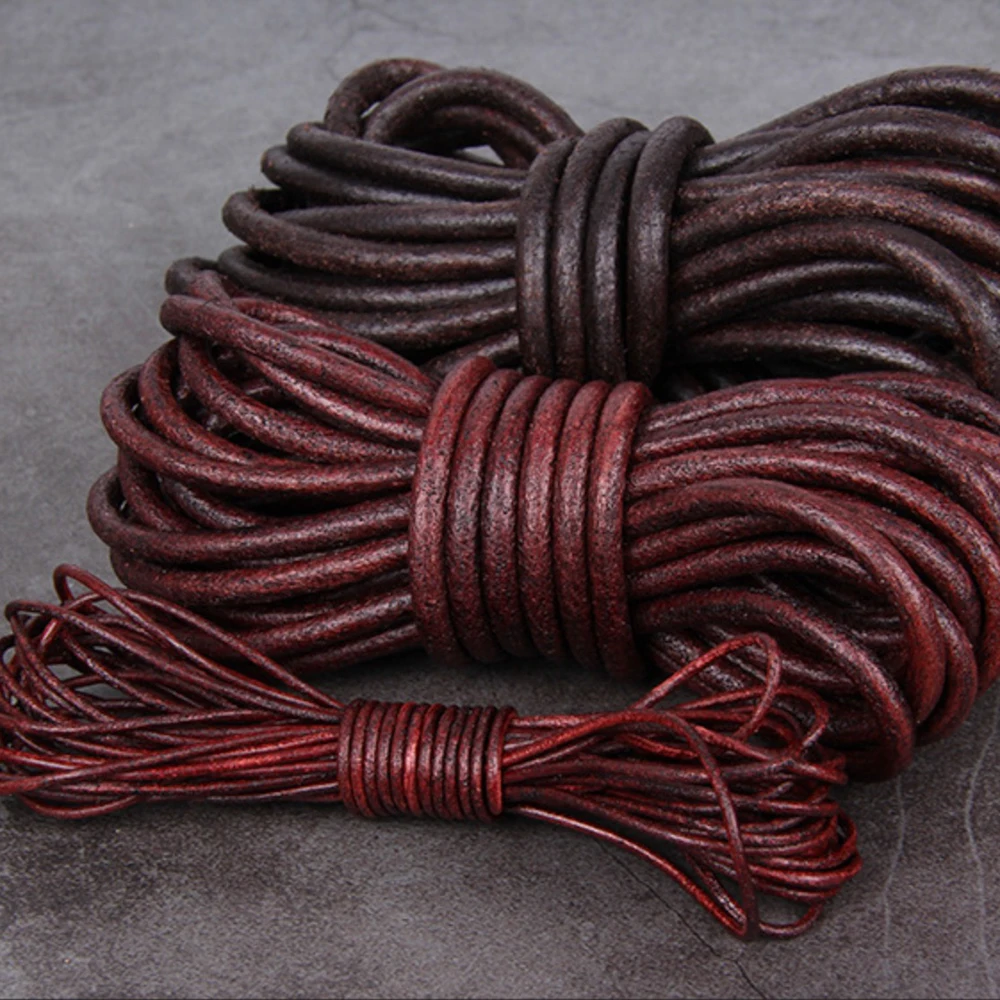 2/3/4/5/6/8/10mm 2meter Retro Coffee Cow Leather Strap Findings Flat/Round Leather Cord String Rope DIY  Bracelet Making