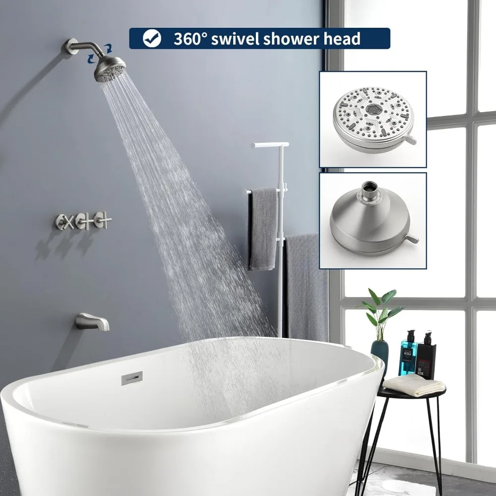 3 Handles Shower Faucet Set with Tub Spout Bathtub Shower Faucets Combo Set Shower System Complete Tub and Shower Trim Kit Brush