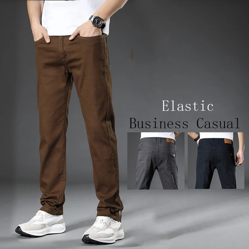 Spring Autumn Men's Clothing Loose Jeans Fashion Business Casual Cotton High-end Stretch Denim Pants Male Brand Trousers 28-44