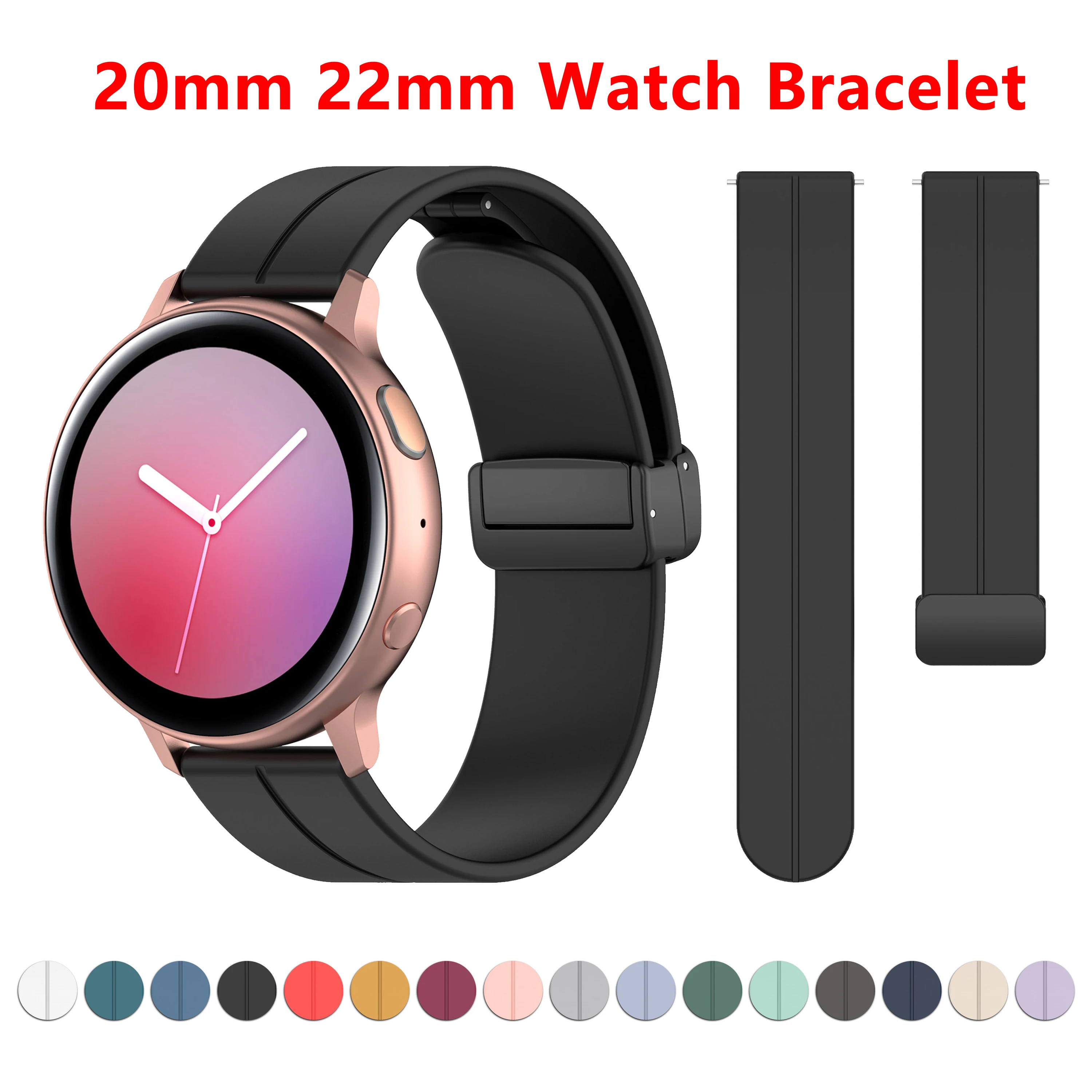 

20mm 22mm Band for Samsung Galaxy watch 3 4 5 Pro active 2/Gear S3 Sport Silicone Magnetic bracelet Huawei GT2 GT3 Pro 42mm 46mm