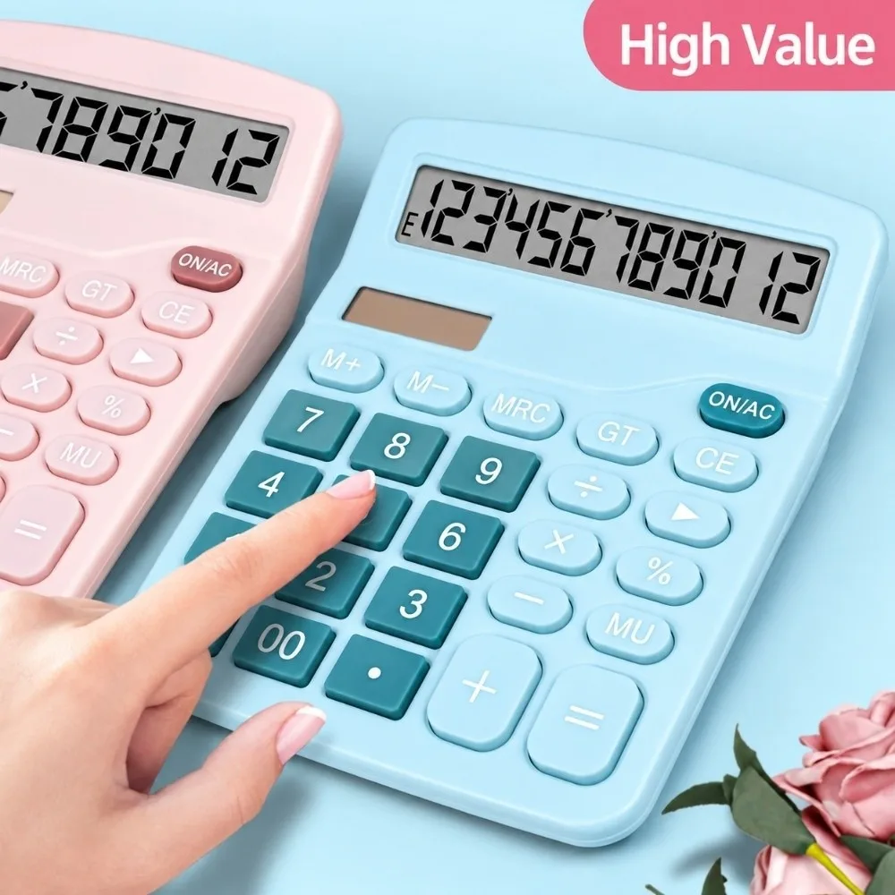 12-Digit Dual Power Calculator Large LCD Display Portable Desktop Calculator Big Button Solar Battery Dual Power