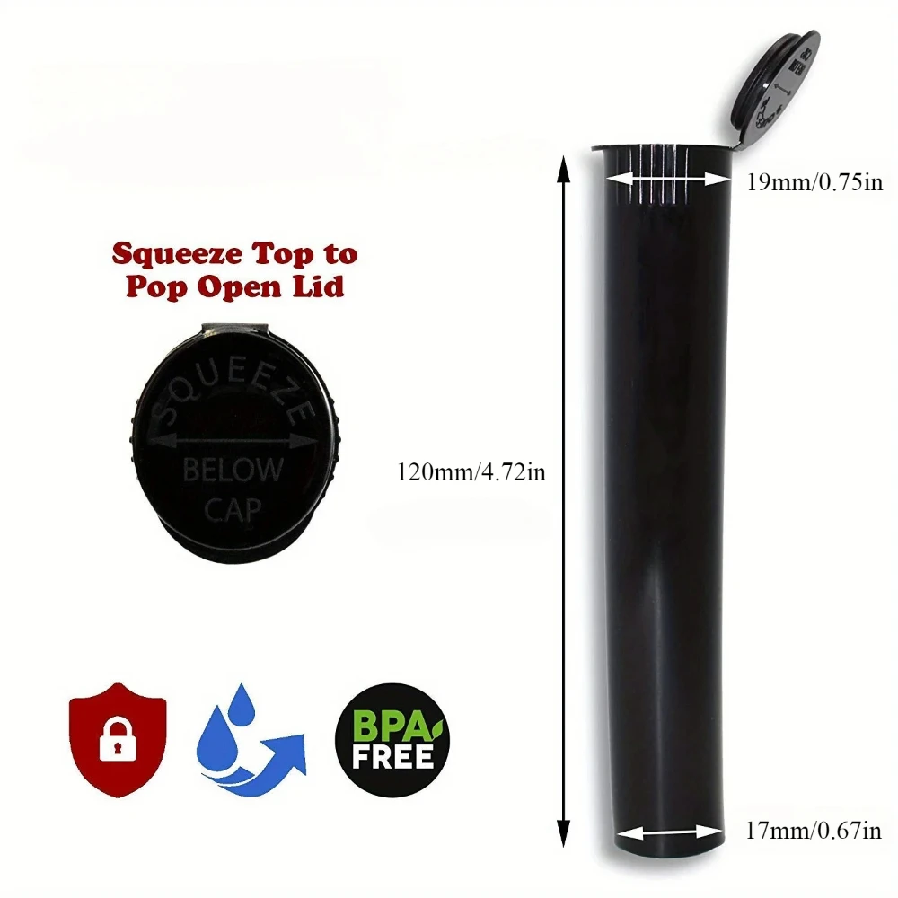 15pcs King Size Pop Top Tubes 120mm Black Cone Cigarette Holder Airtight Smell Proof Vial Container Child Resistant BPA Free