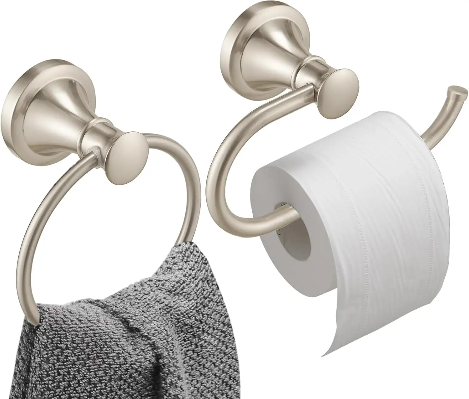 

Brushed Nickel 2-Piece Bathroom Bath Set, Wall Mounted Bathroom Hardware Fixture (Towel Ring Holder, Toilet Paper Towel
