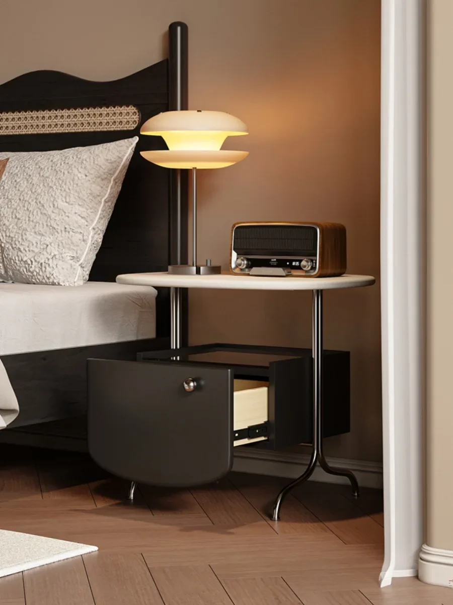 Stainless steel bedside table simple master bedroom storage bedside cabinet small apartment creative sideboard designer model