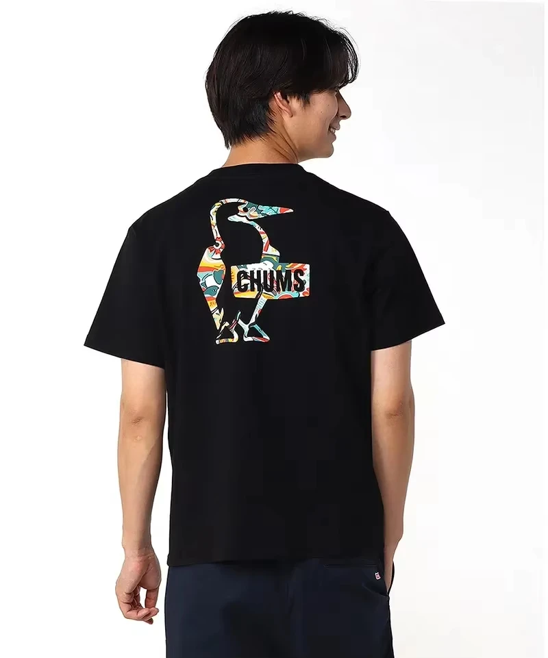 

2025 New CHUMS Men's Casual T-Shirt Outdoor Camping Short Sleeve Loose Fit Cotton Breathable Tee Streetwear Sports Trendy Top