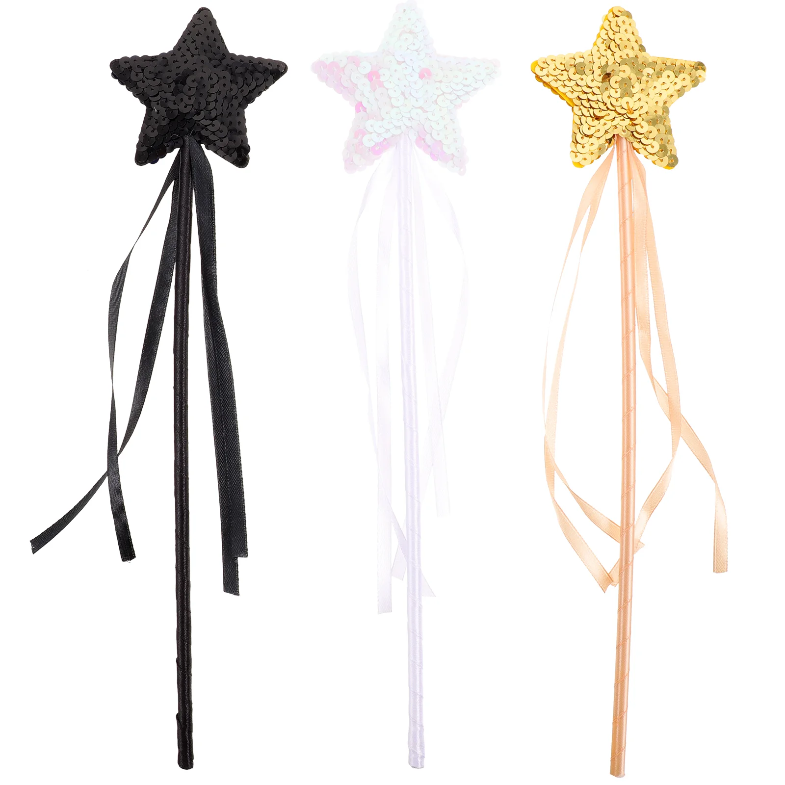 Hadas de lentejuelas de 3 piezas para niñas con cinta, varillas exquisitas, juguetes de varilla, recuerdos de fiesta de bruja, novedad