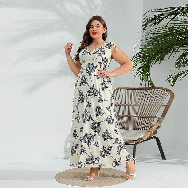 

New elegant foreign style large size dress sleeveless fat long dress 100KG high-end temperament elegant classic women's clothing