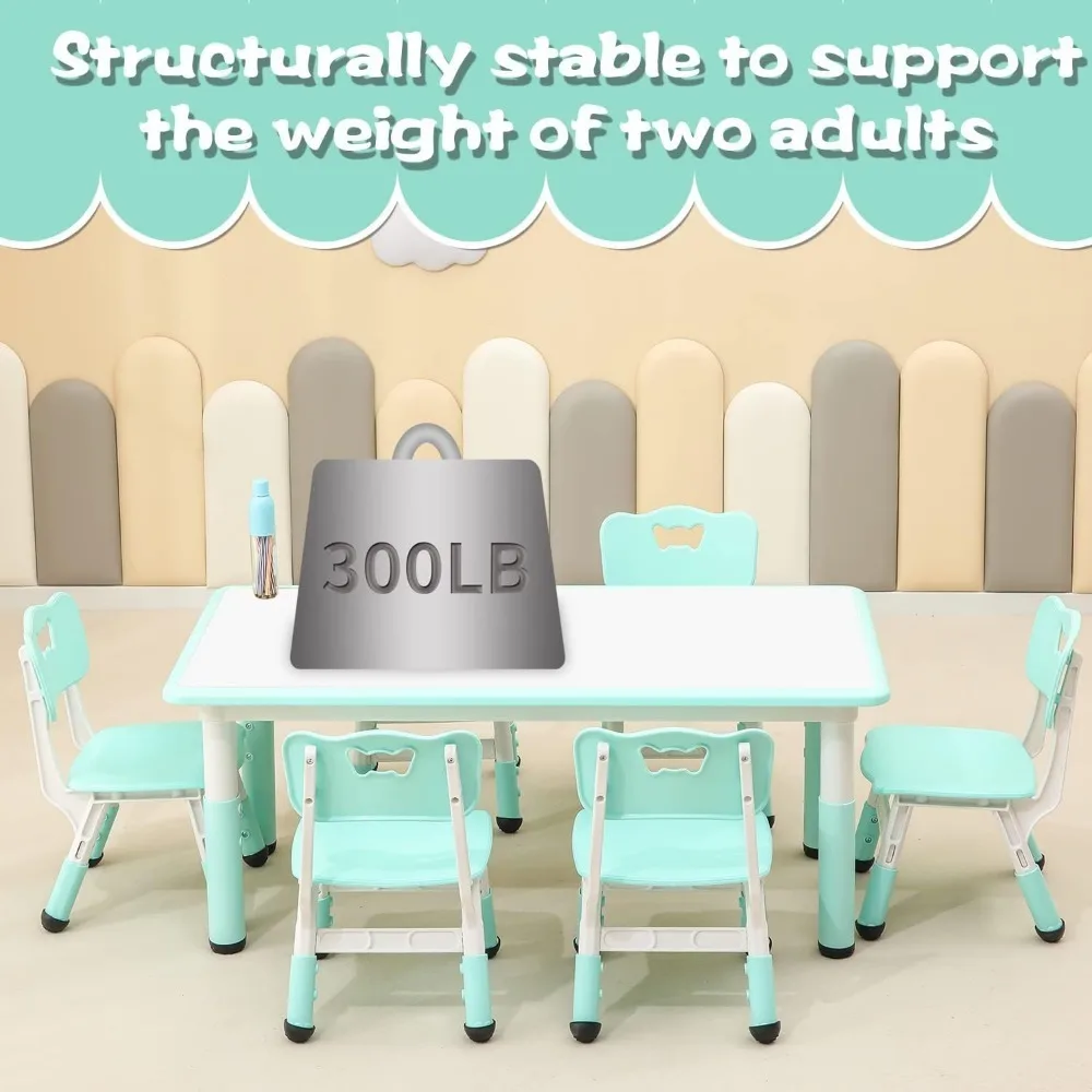 Children's Table and Chair Set Suitable for Boys and Girls Age 2-12 Height Adjustable Table top Can be Painted