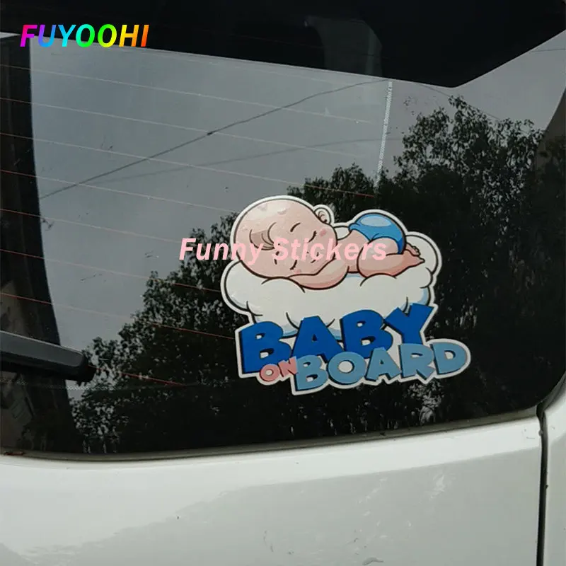 FUYOOHI Fashion Sticker Baby ON Board Car Sticker Sleeping Baby PVC Decal Car Window Bumper Motorcycle Helmet Lovely Decals