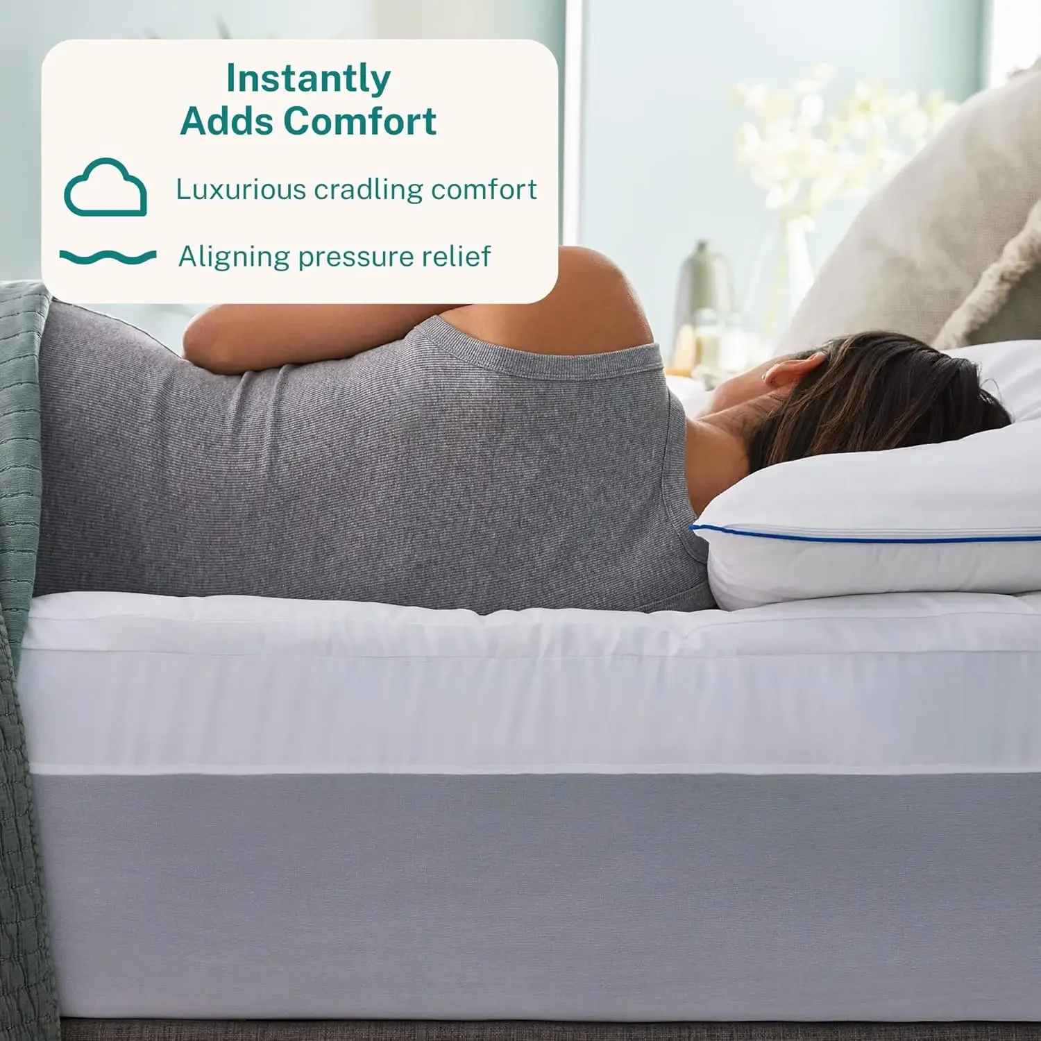 Layer 4 Inch Memory Foam Mattress Topper Ultra Soft Support, 3 Inch Cooling Gel Memory Foam Plus 1 Inch Fluffy Pillow Top Cover