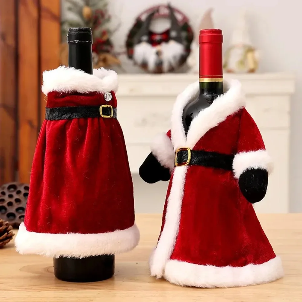 Creative Christmas ชุดขวดไวน์ชุดกํามะหยี่สีทองขวดไวน์ครอบคลุมแขน Santa Snowman คริสต์มาสปีใหม่อาหารค่ําตกแต่งตาราง