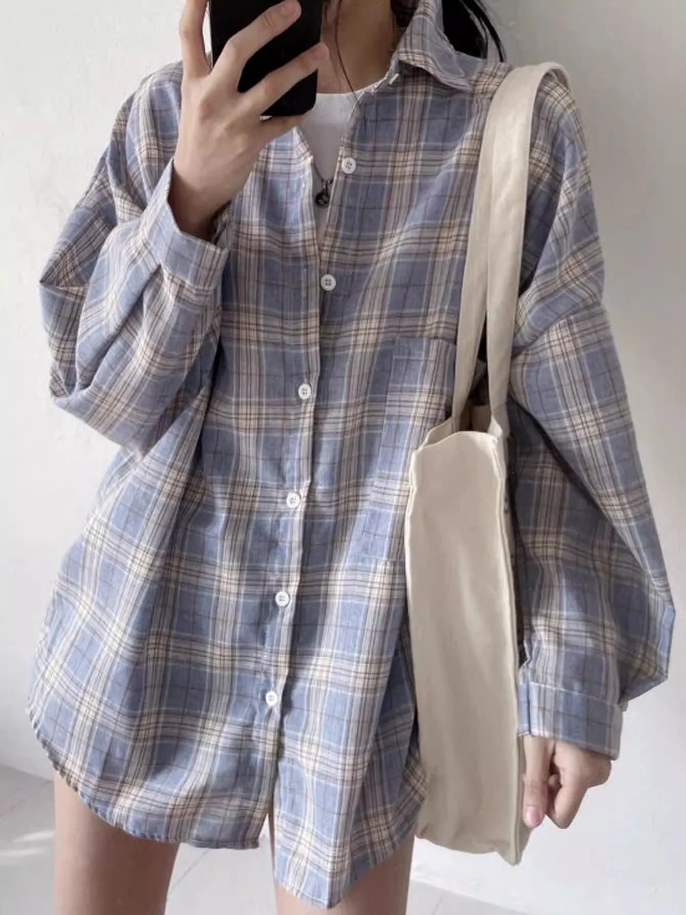 Korean Chic Summer French Stripesd Buttoned Mid-Length Sun Protection Top Loose and Versatile Cardigan Plaid Women