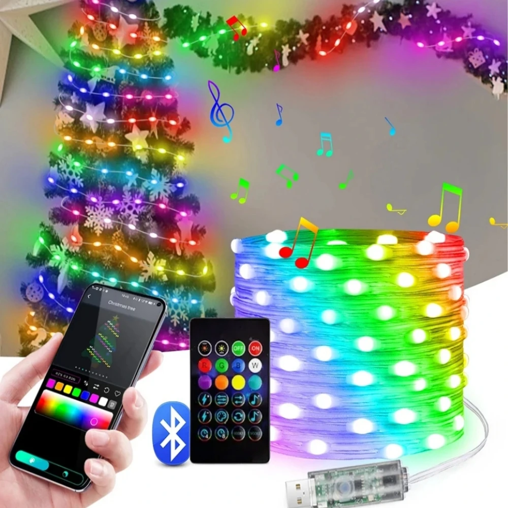 

5M/10M/20M RGBIC LED Smart Fairy Lights Bluetooth APP Control String Light DIY for Christmas Party Wedding Home Decoration