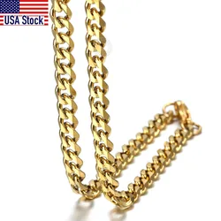 3mm/5mm/7mm Cuban Link Chain for Men Women Gold Color Stainless Steel Necklace Choker Basic Punk Jewelry 16inch-24inch