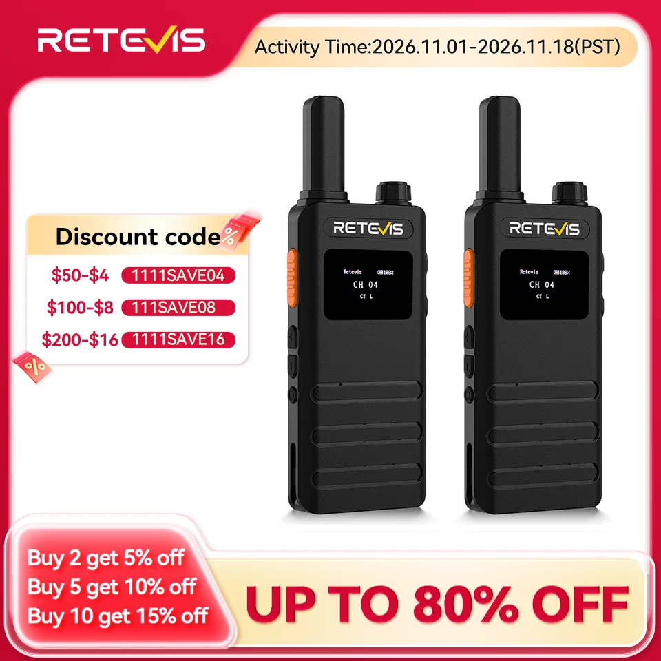 Retevis B63S(3nd Gen RT622) Walkie Talkie 2 Pcs with LCD Screen Ultra-thin, License-free, Type C, for Communication Radios