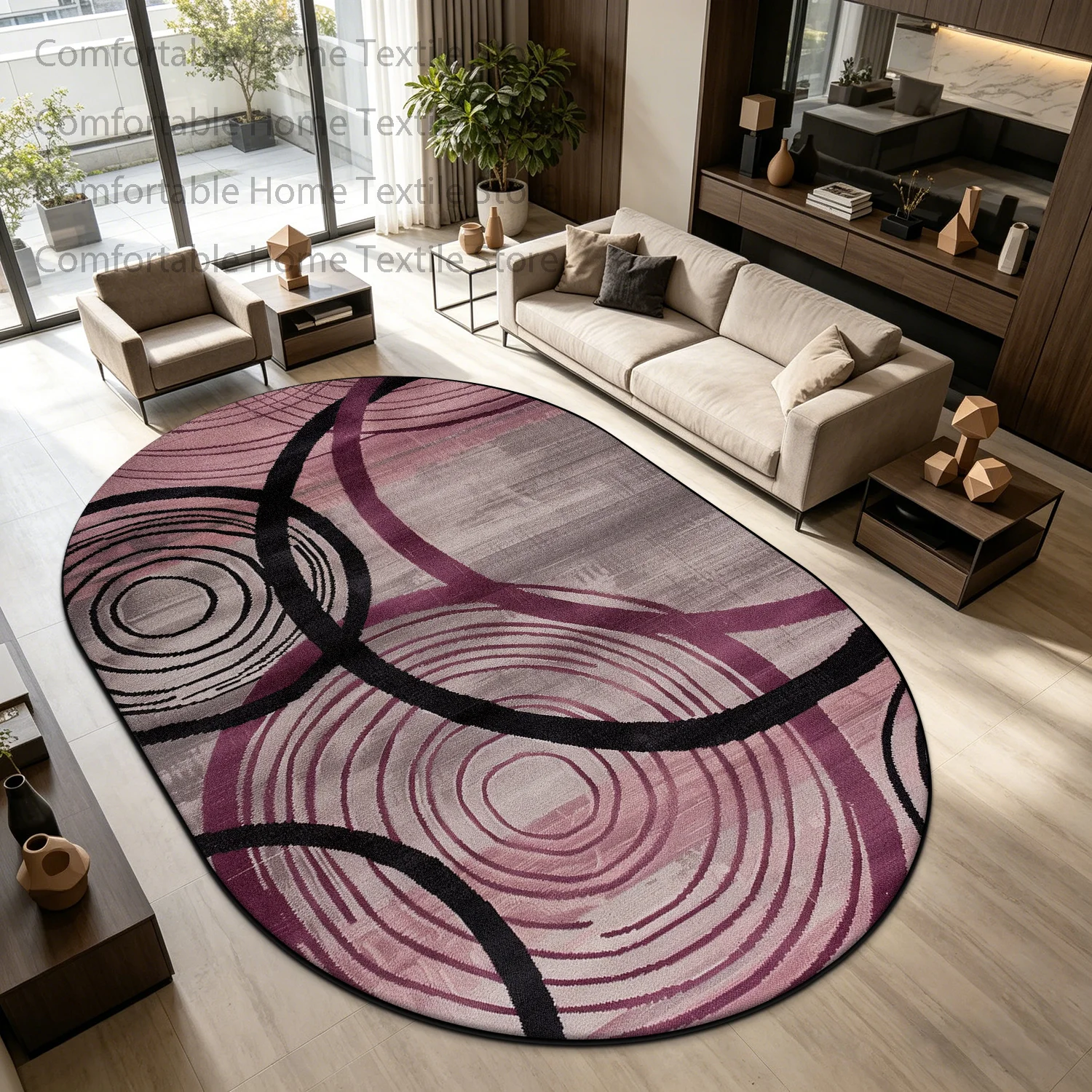 Modern Abstract Geometric Style Elliptical Carpet Decoration Home Easy Clean Soft Rug Large Area Non-slip Short Velvet Floor Mat