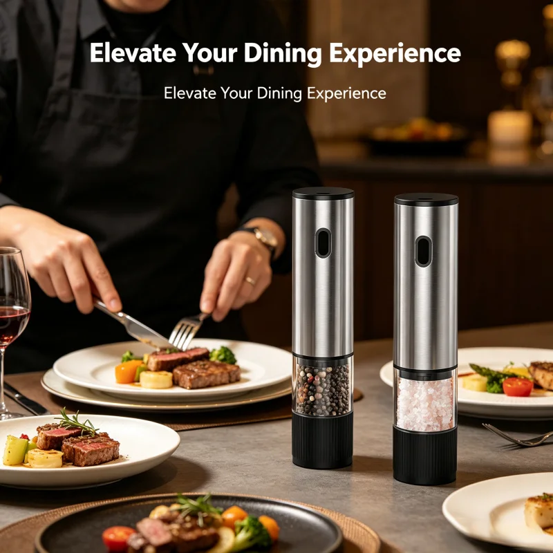 

2Pcs Electric Salt and Pepper Grinder–Automatic Rechargeable Mill Shakers with External Adjustable Coarseness, Kitchen Appliance