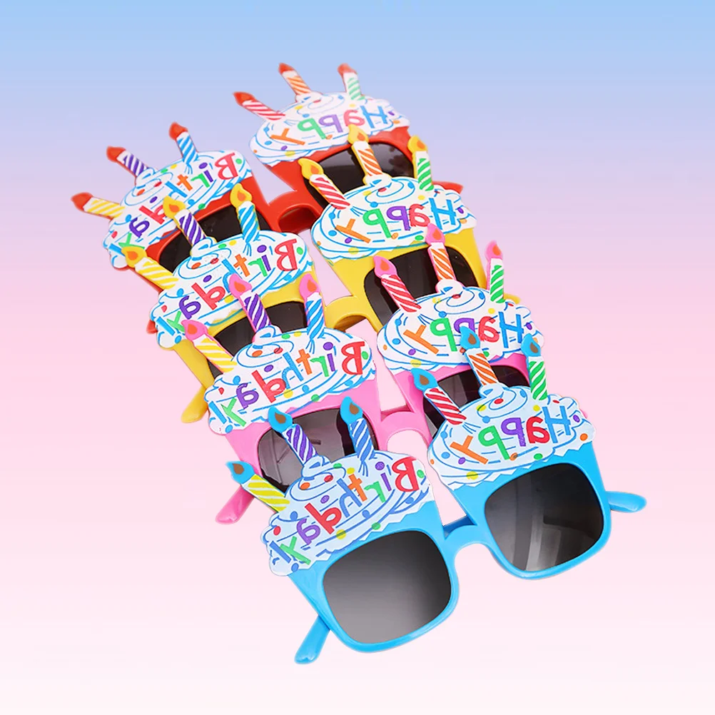 4pcs Happy Birthday Party Glasses Novelty Sunglasses Fun Boys Girls Birthday Gift Props (Red + Blue + Pink + Yellow)