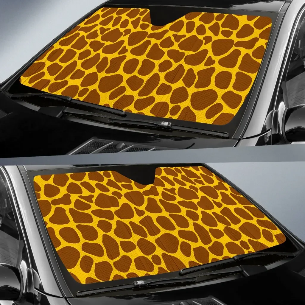 Yellow Brown Giraffe Pattern Print Car Sun Shade