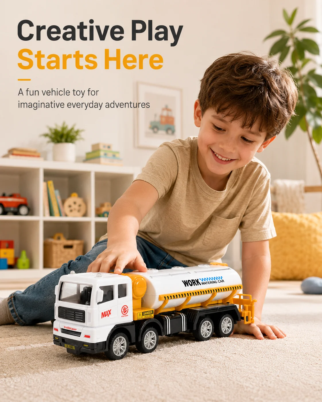 Inertia Watering Truck Toy, Simulation Sanitation Sprinkler Vehicle Model, Push and Go Car Gift for Boys Girls