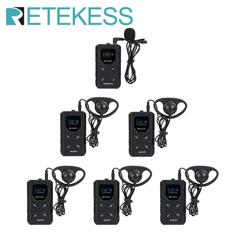 Retekess TT117-TT118 FM Transmitter X 1 Receiver X 5 Wireless Tour Guide System Audio For Conference Training Excursion Factory