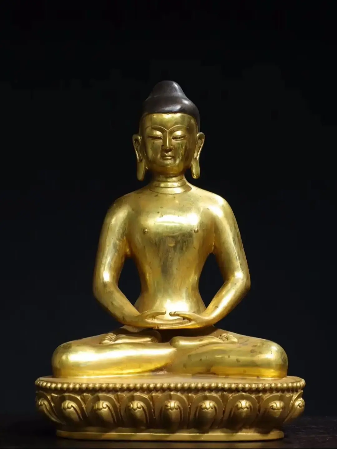 

11"Tibetan Temple Collection Old Bronze Gilded Cinnabar Northern Wei Buddha Amitabha Buddha Shakyamuni Worship Hall Town house