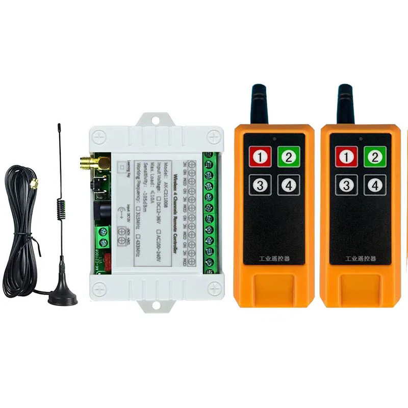 DC 12V 24V 36V 4CH RF Wireless Remote Control Switch Radio Receiver With 2000M Long Distance Remote controller Suckers antenna