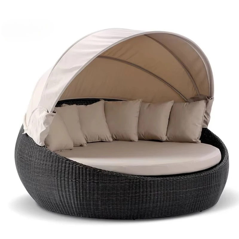

Luxury Hotel Pool Patio Furniture Round Wicker Rattan Rope Sun Bed Modern Cabana Garden Outdoor Day Bed