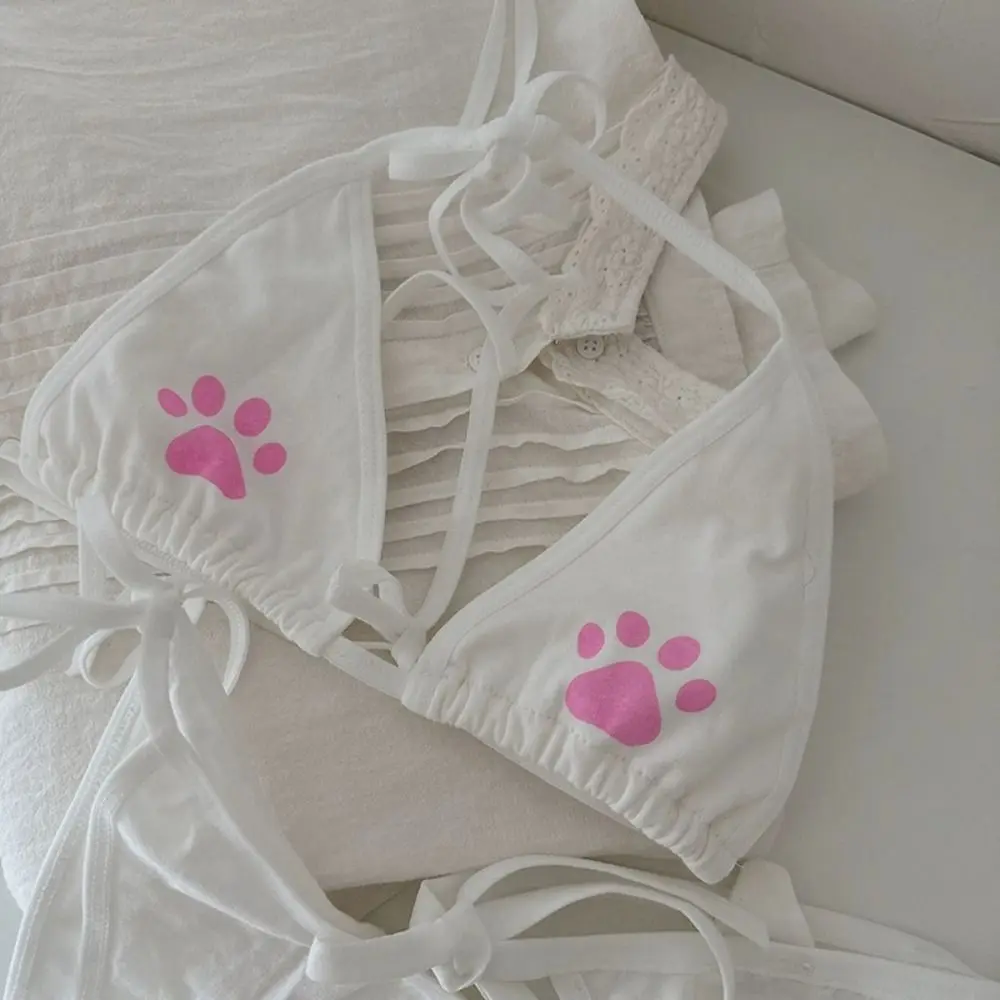 

Sweet Lace Up Bra Panties Set Cosplay Bikini Cat Claw Underwear Suit Beachwear Clothing Two Pieces Swimwear Women