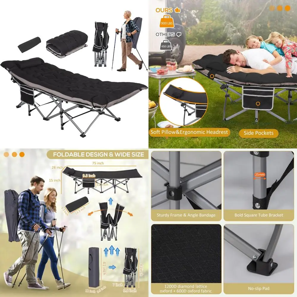 

Durable Camping Cots for Adults with Pillow and Extra Thick Mattress, Sleep Comfortably up to 900 LBS, Ideal for Outdoor Adventu