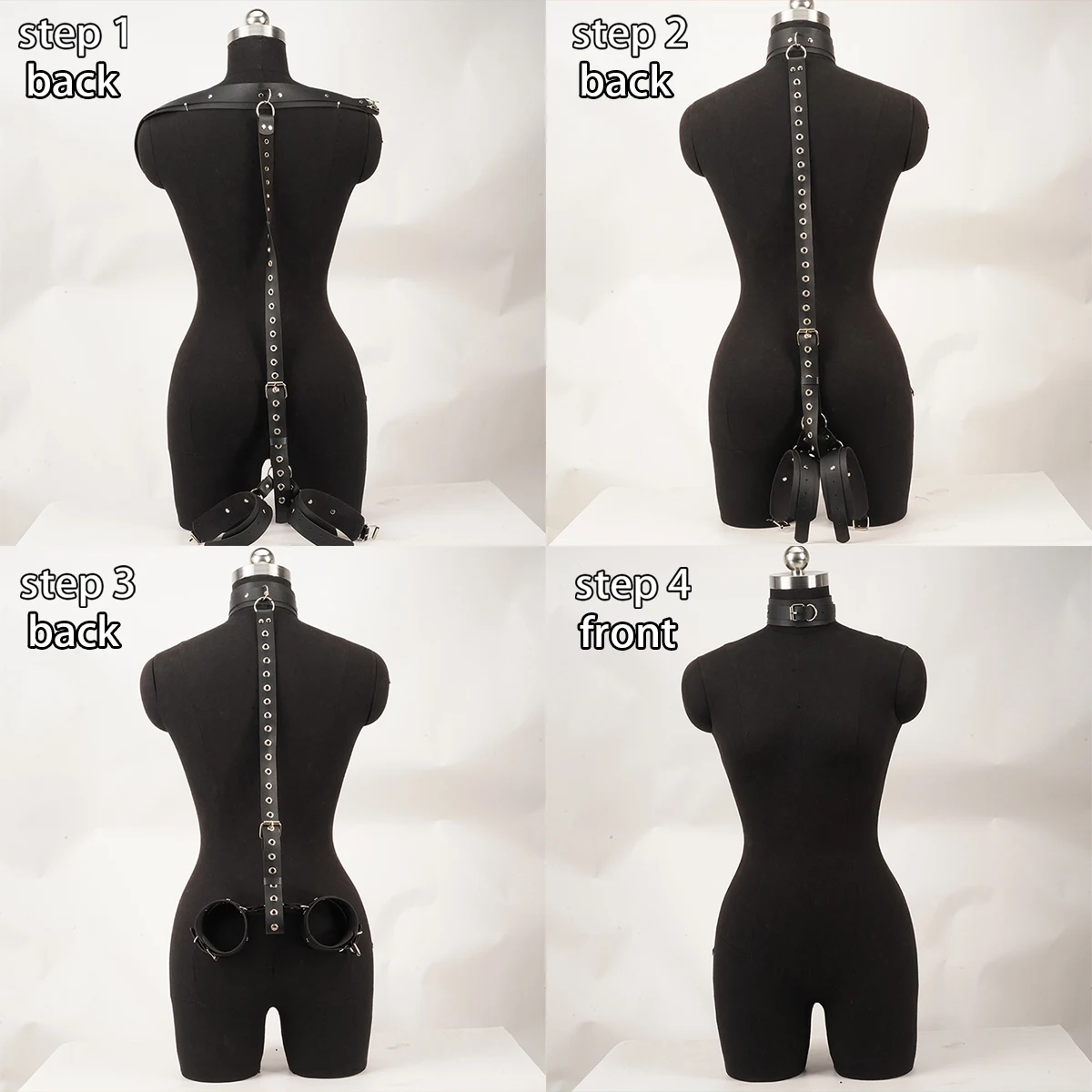 طوق الرقيق مع الأصفاد وحزام التثبيت، قوطي مثير، طوق مع أصفاد، لعبة الجنس للأزواج