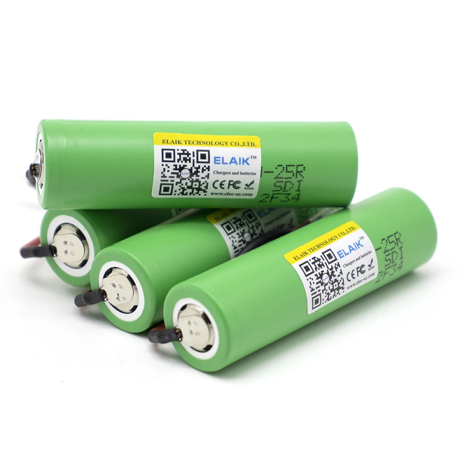 INR18650-25R Bateria Recarregável, 2500mAh, 3.6V, Fio DIY, Marca ELAIK 18650, 100% Original