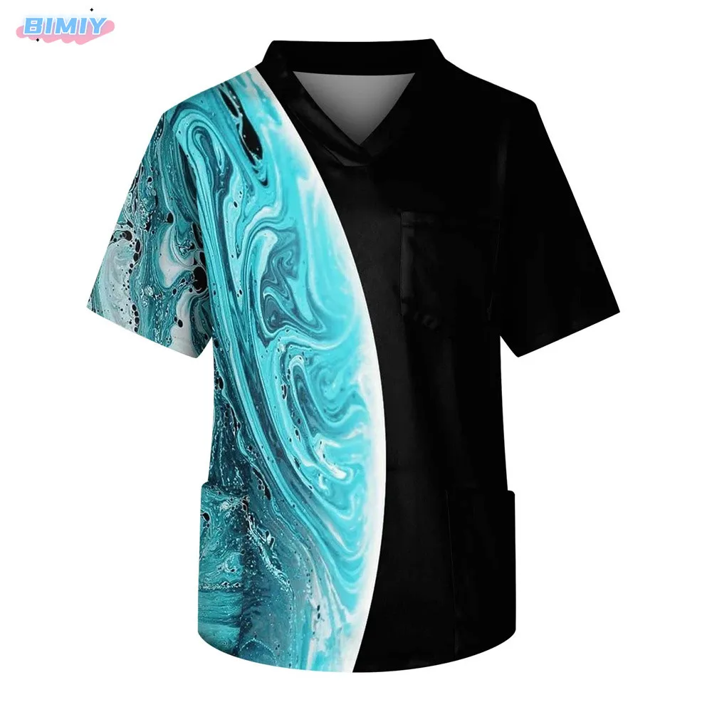 Men Hospital Short Sleeve Uniform Carer Tops Blouse Healthcare Clinic Working Nurse T-shirt Medical Nursing Workwear