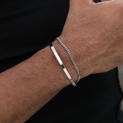 3mm Stainless Steel Cuban Chain Bracelet Men's Street Hip Hop Jewelry Accessories Adjustable Open Bracelet