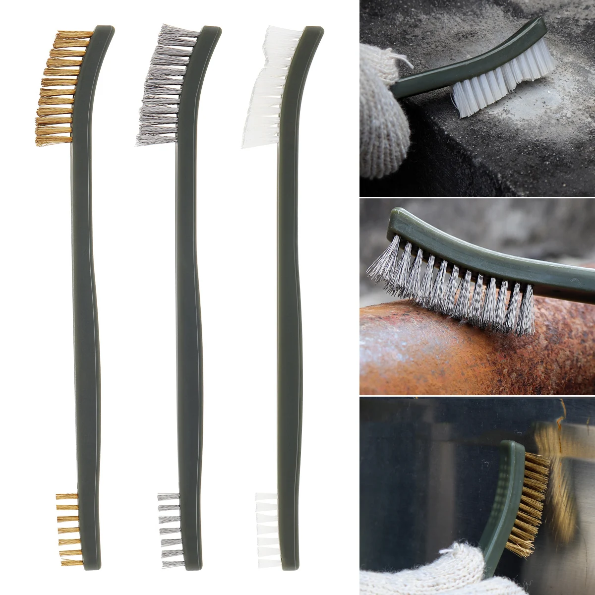 

3pcs/set 7 Inch Brush Set Practical Steel / Nylon / Brass Brush Multifunction Hand Tool for Cleaning Slag / Paint / Rust / Dirt