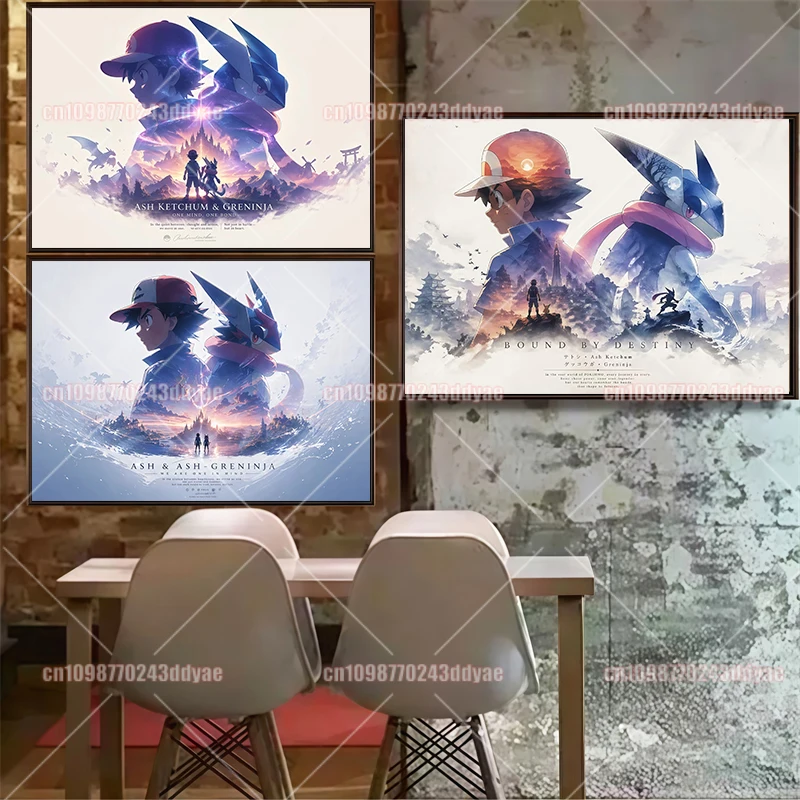 Póster clásico de Anime Pokémon, pintura impresa en lienzo, ilustración japonesa de luz y sombra, decoración de pared para cafetería, Bar y habitación