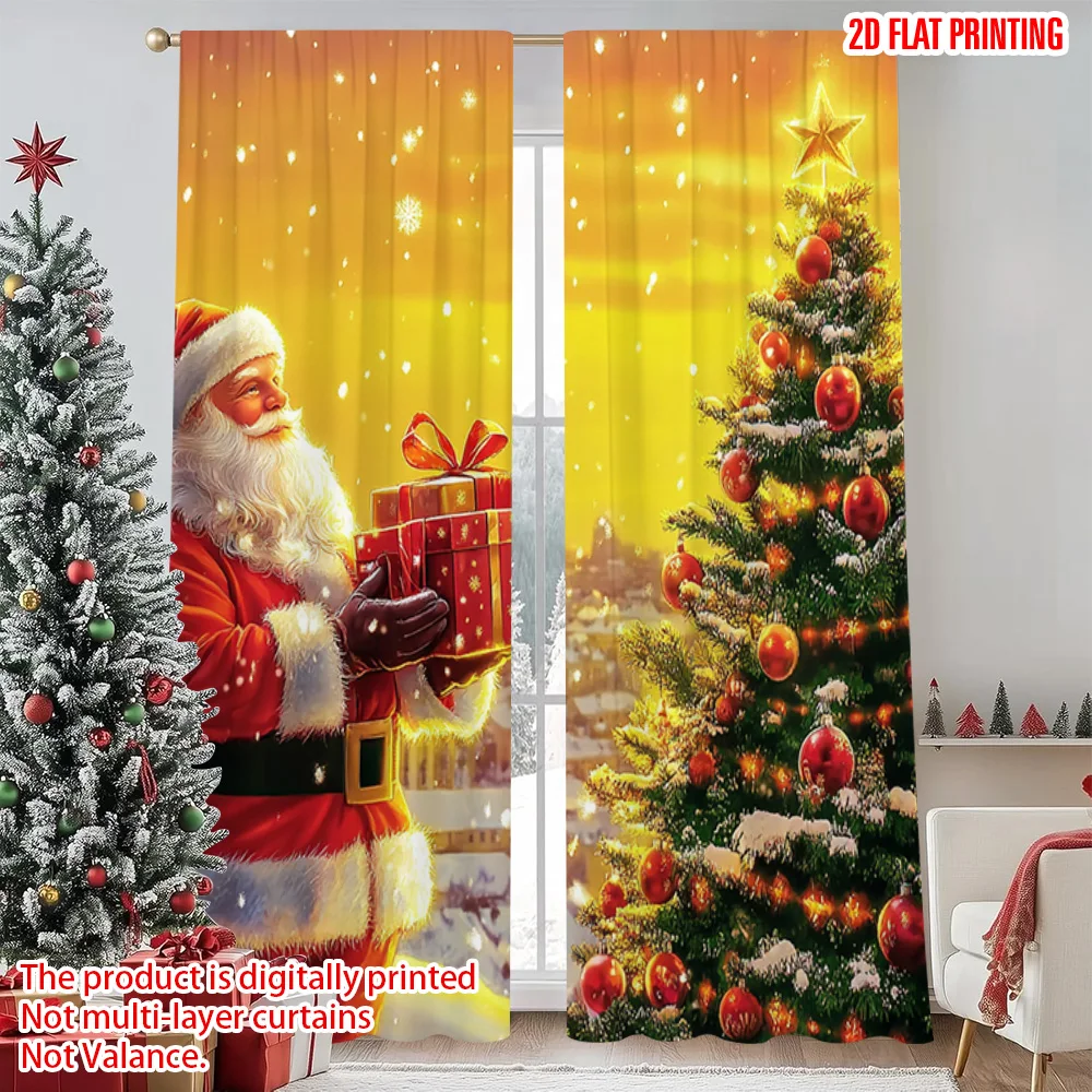 

2pcs 2D flat printing Christmas Drapes christmas trees1 Versatile Fabric Without Electricity Spring Perfect for gold wall decor