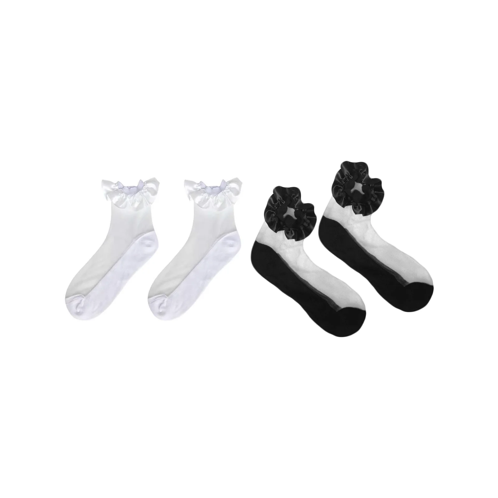 

White + black glass silk fungus lace socks combination