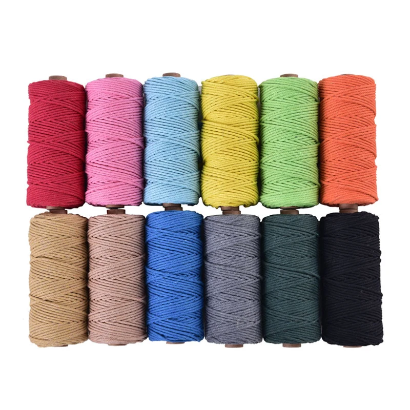 3mm 100% Cotton Cord Colorful Rope Beige Twisted Craft Macrame String DIY Home Textile Decorative Supply 100m Top Quality