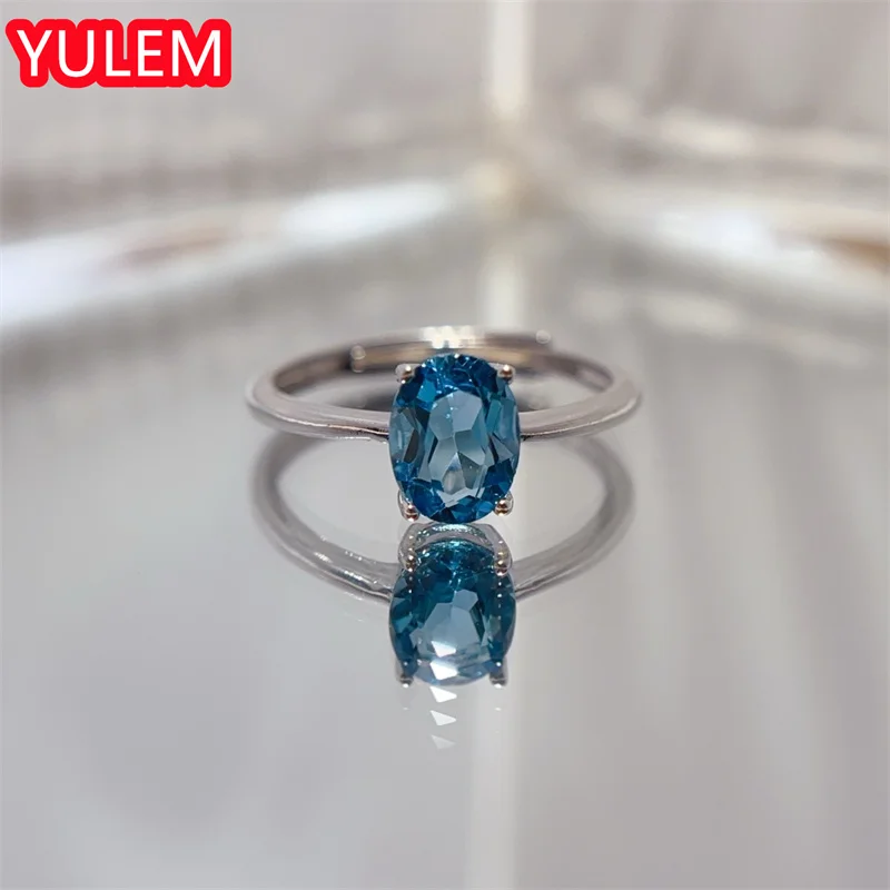 

YULEM Новинка: простое кольцо с четырьмя крапанами, топаз лондонский синий 6x8 мм, серебро 925 пробы, для женщин, на каждый день