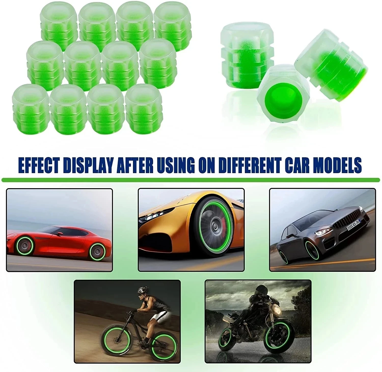 Luminous Valve Caps Fluorescent Green Blue Night Glowing Car Motorcycle Bicycle Wheel Styling Tyre Hub Universal Cap Decor 4Pcs view 6