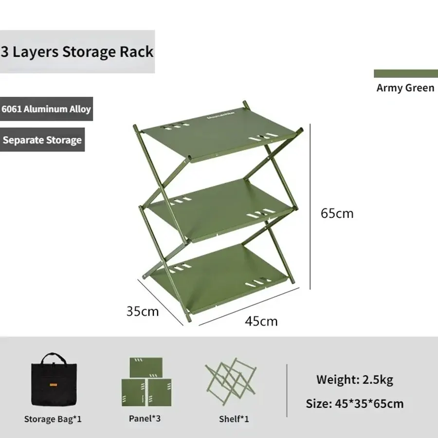 MOUNTAINHIKER Outdoor Aluminum Alloy 3 Layers 3 Panels / 2 Layers 4 Panels Shelf Portable Folding Camping BBQ Storage Rack Table